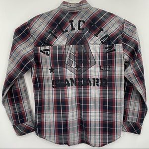 ☠️Affliction Men's XL Buckle Black Premium Multicolor Plaid Long Sleeve Shirt☠️